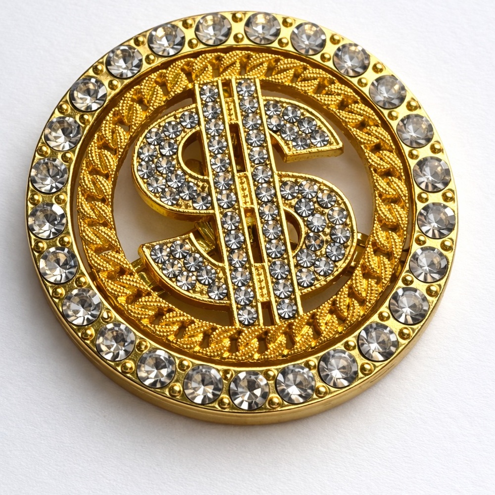 Gold and Silver Dollar Sign Brooch
